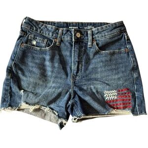 Old Navy High-Rise Denim Cutoff Shorts
Size 4 with Flag Patch